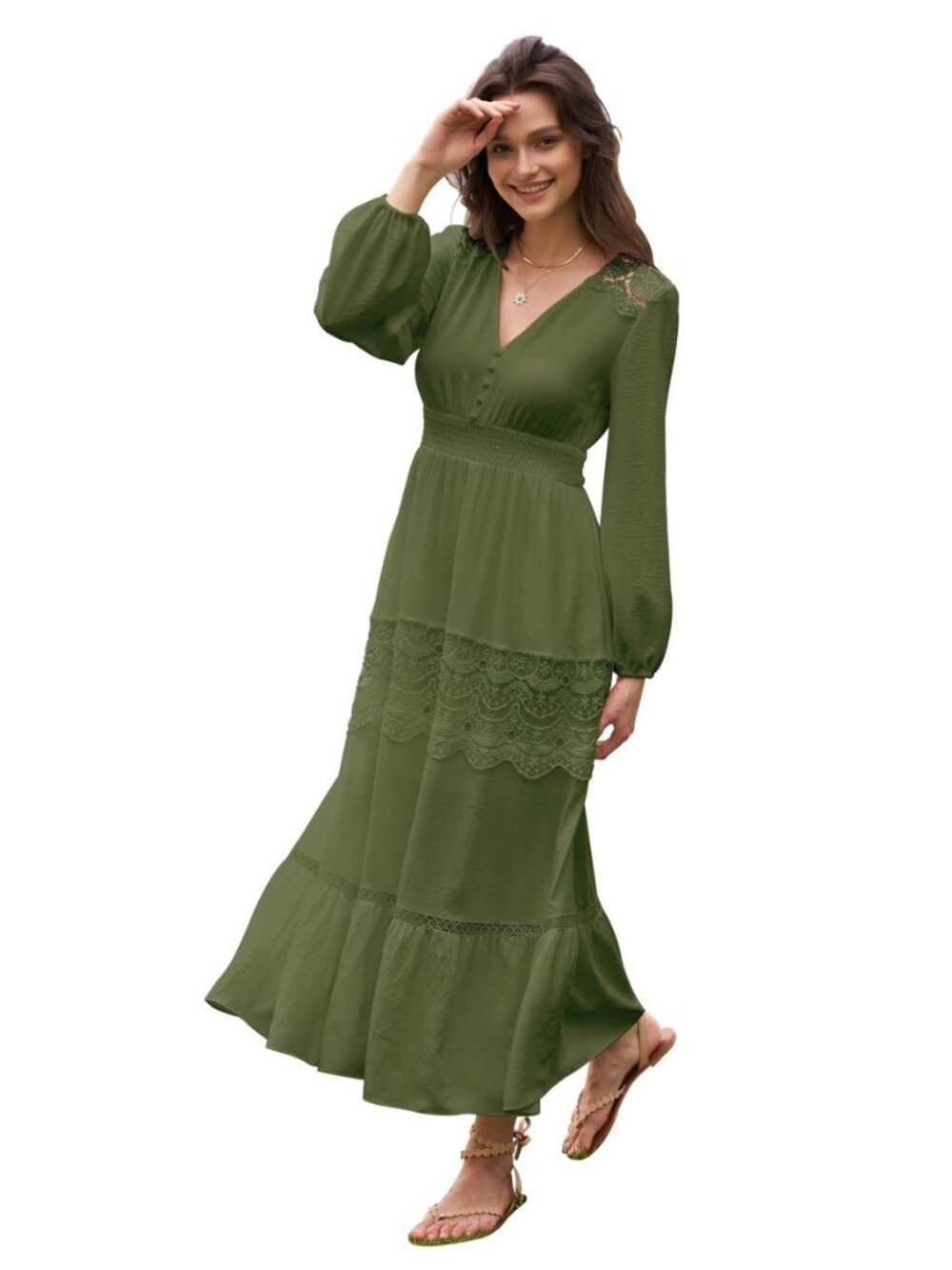 Long Sleeve Maxi Dress for Women Boho Flowy Wedding Guest Dress